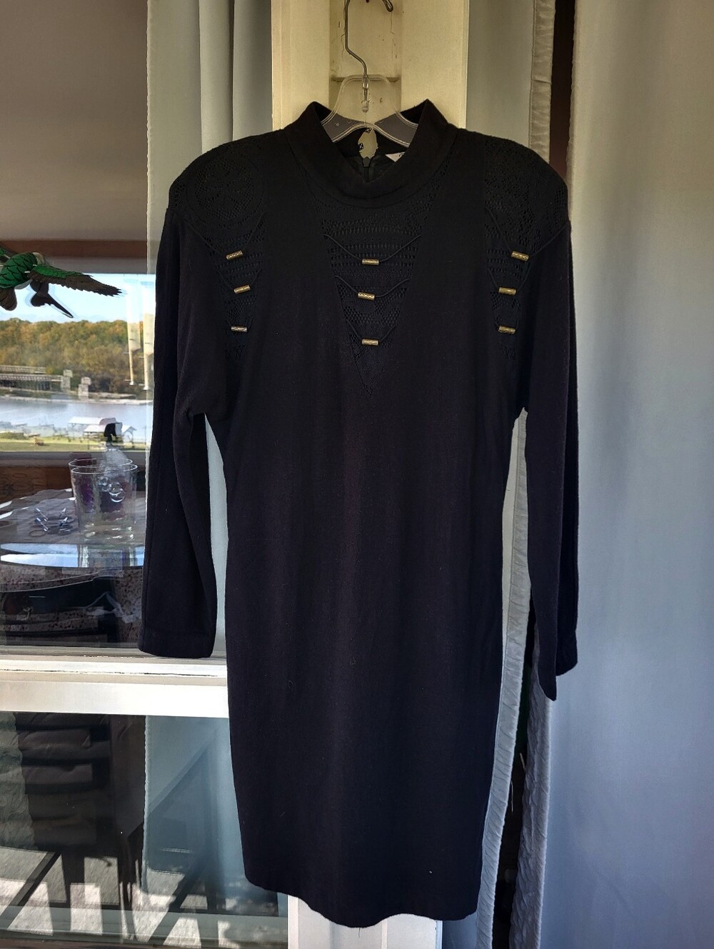 Diarnono Black Long-Sleeve Knit Dress with Embellished Details Size Small